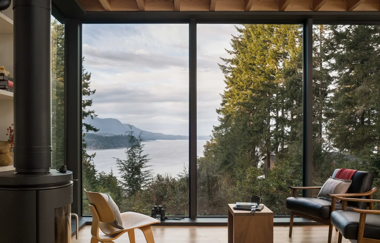 Photo wallpaper forest, the sky, clouds, landscape, mountains, nature, lake, plant