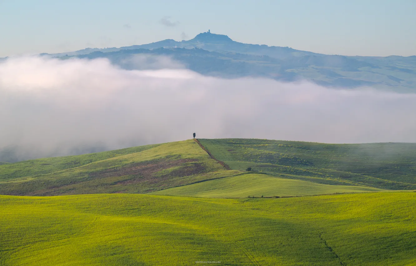 Photo wallpaper mountains, fog, plain, haze, Alexander Konstantinov, One+One