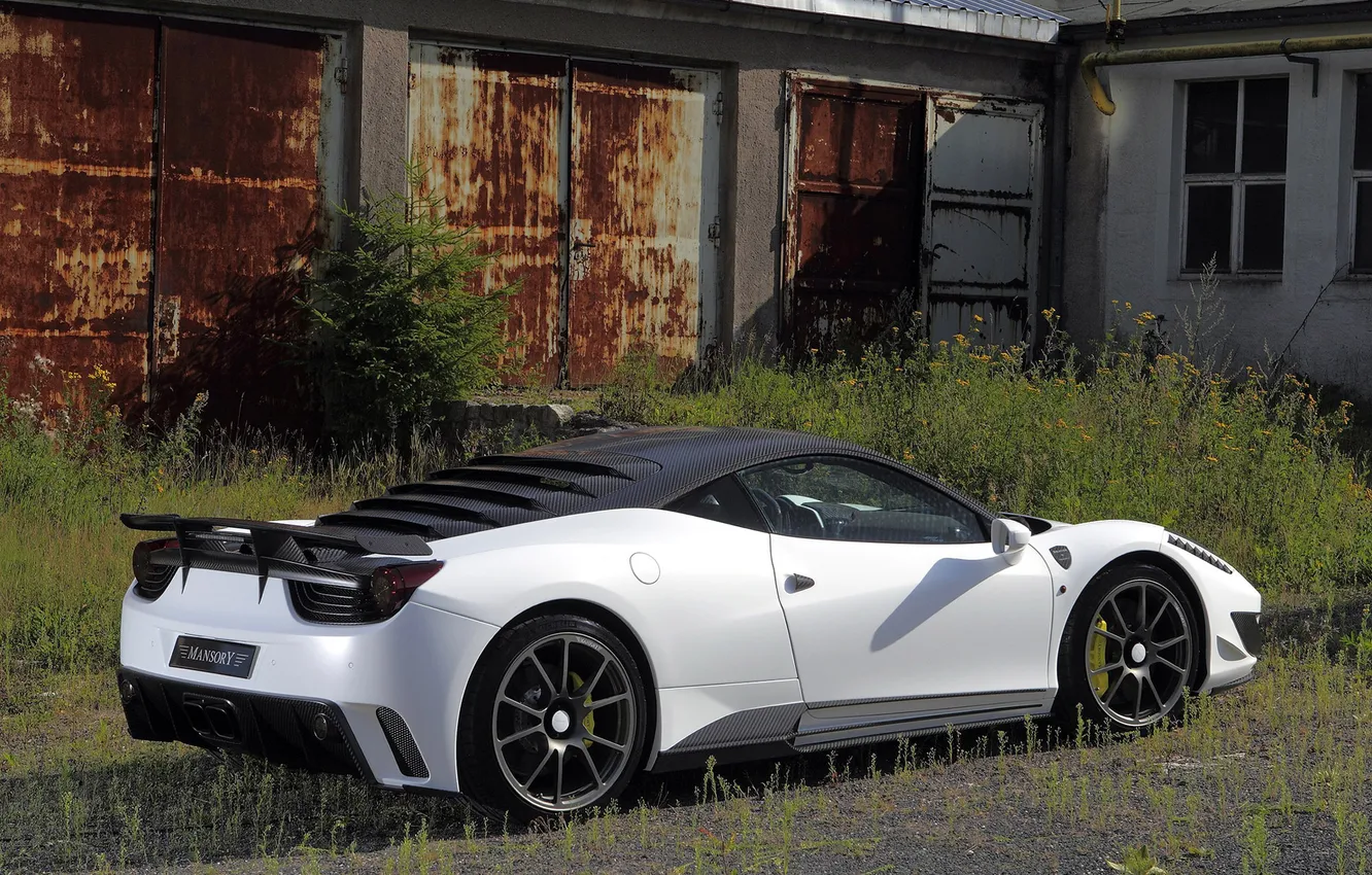 Photo wallpaper white, the building, Windows, gate, white, ferrari, Ferrari, rear view