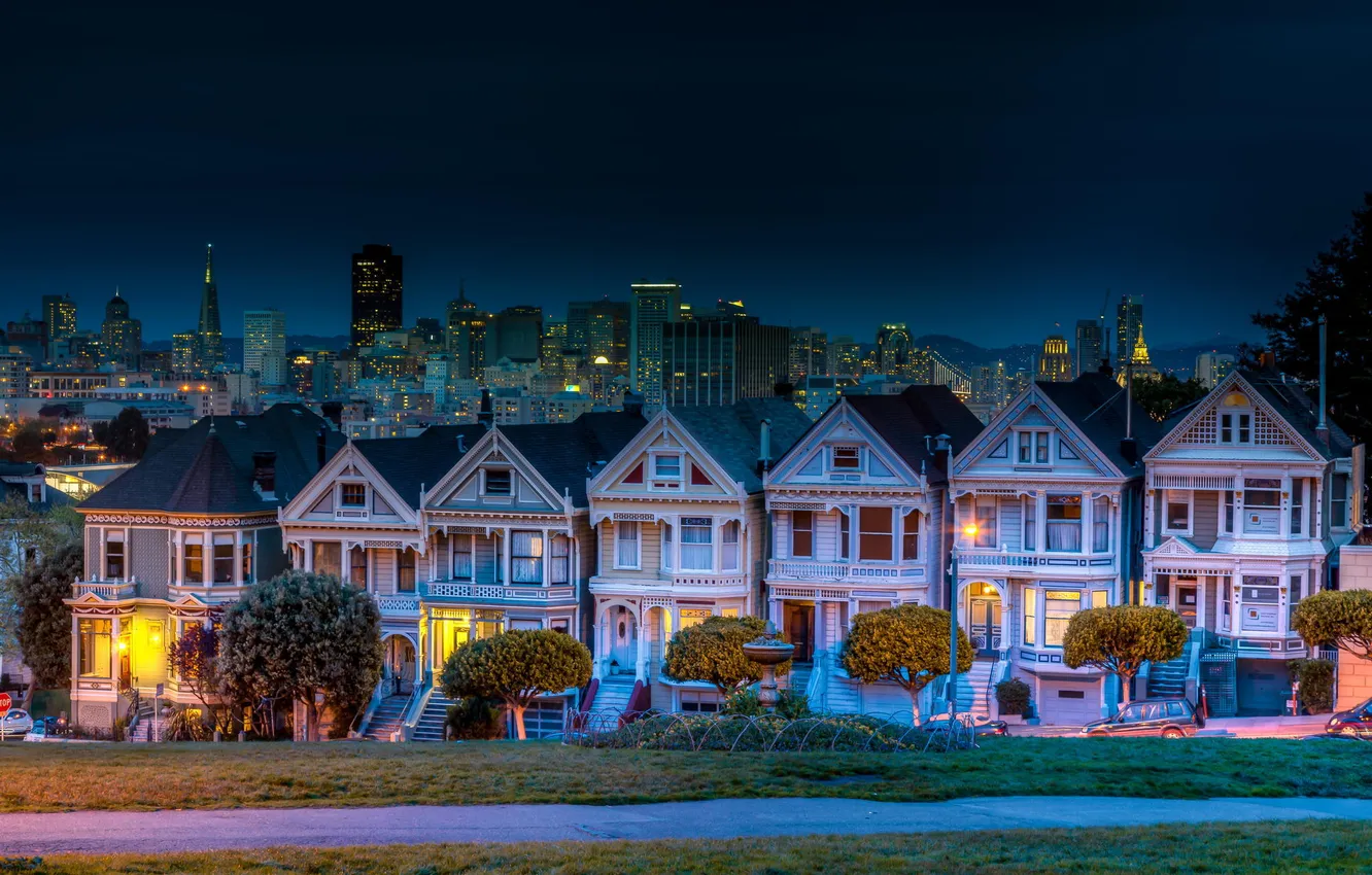 Photo wallpaper the city, street, home, the evening