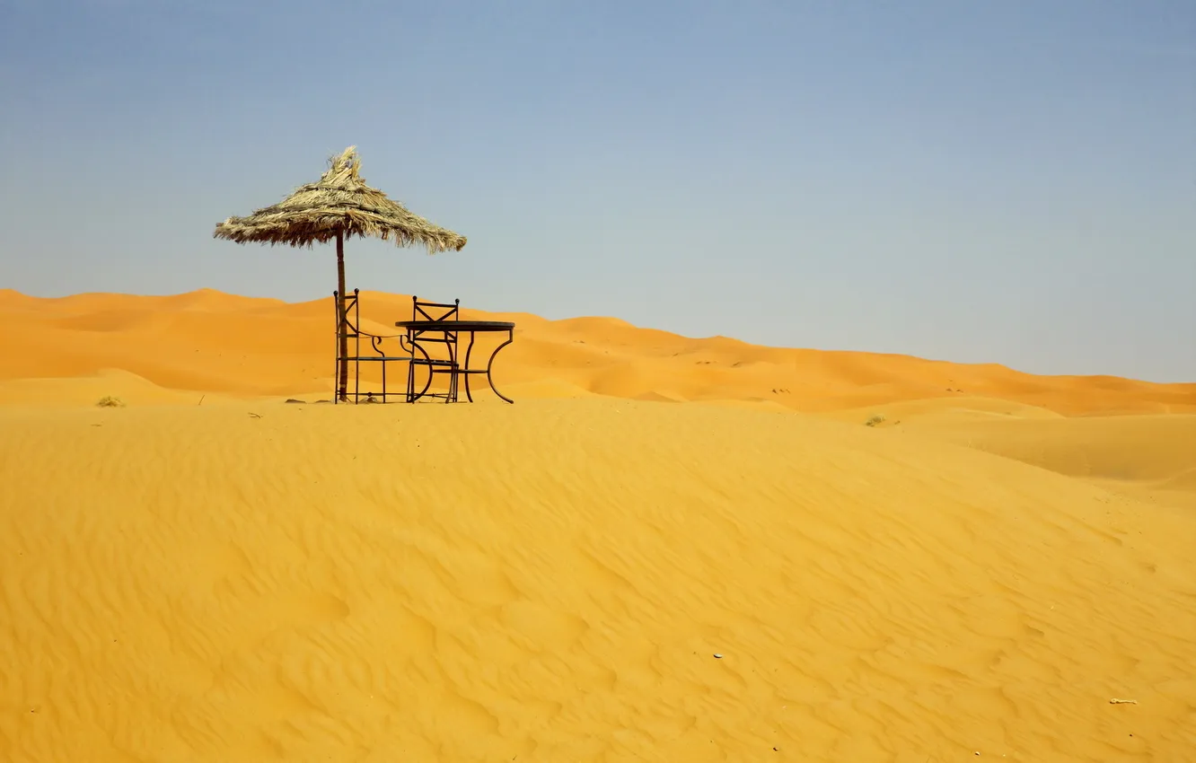 Photo wallpaper landscape, table, desert, umbrella