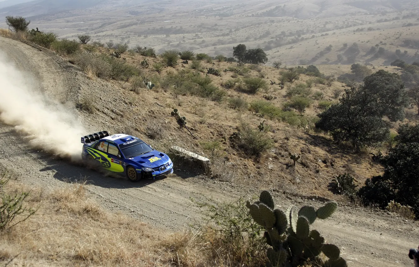 Photo wallpaper road, dust, Subaru, Impreza, cactus, WRX, STI, WRC