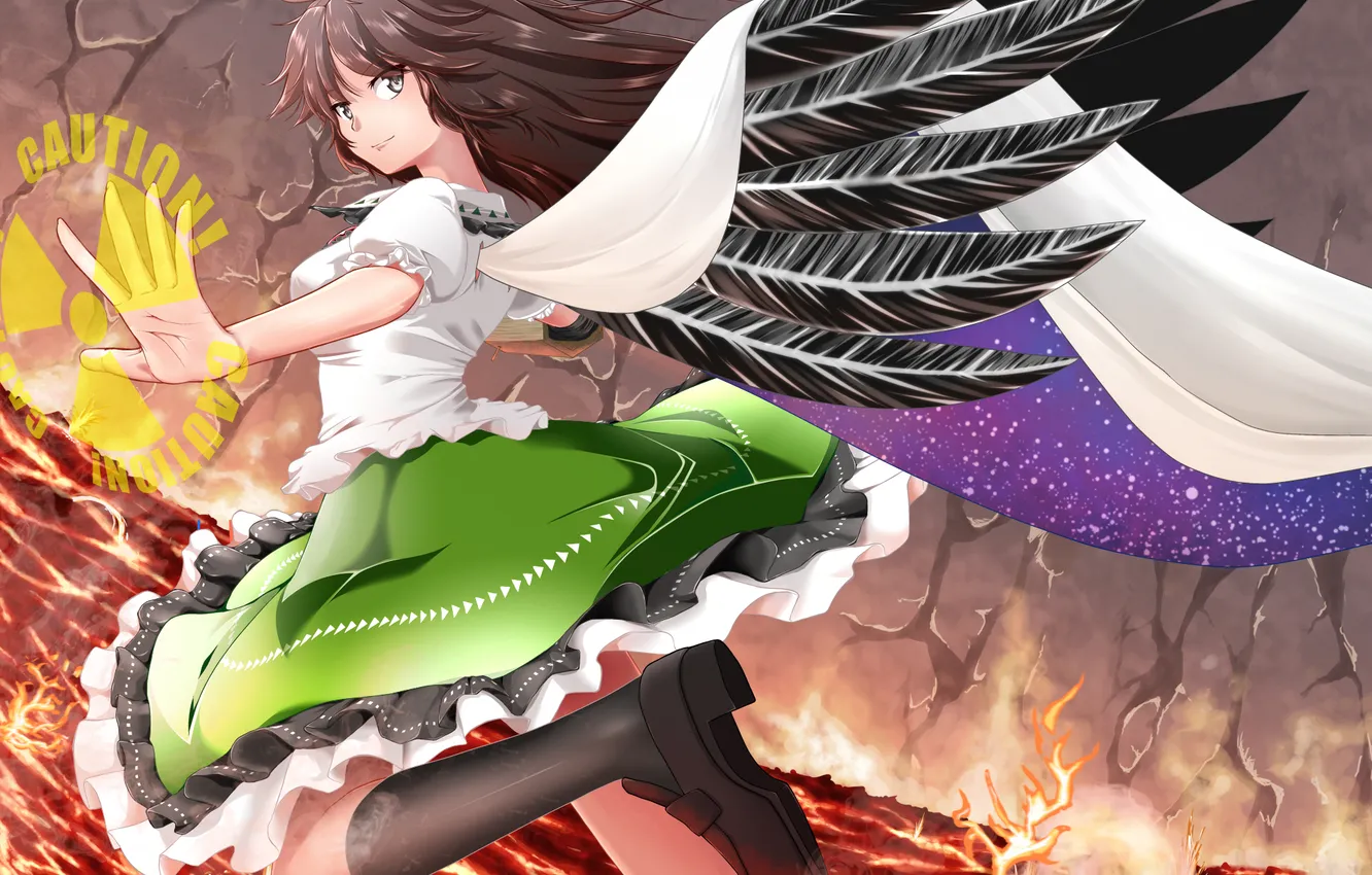 Photo wallpaper girl, lights, magic, wings, reiu equipment, utsuho, touhou