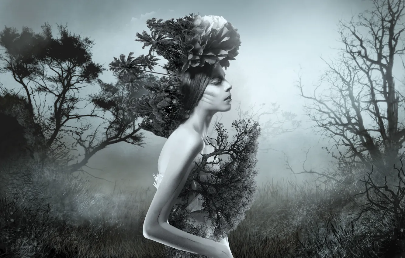 Photo wallpaper girl, nature, background