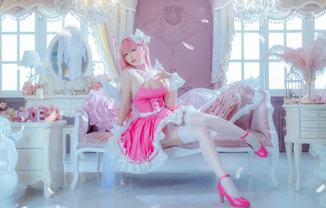 Photo wallpaper girl, flowers, sexy, Wallpaper, sweetheart, model, bright, stockings