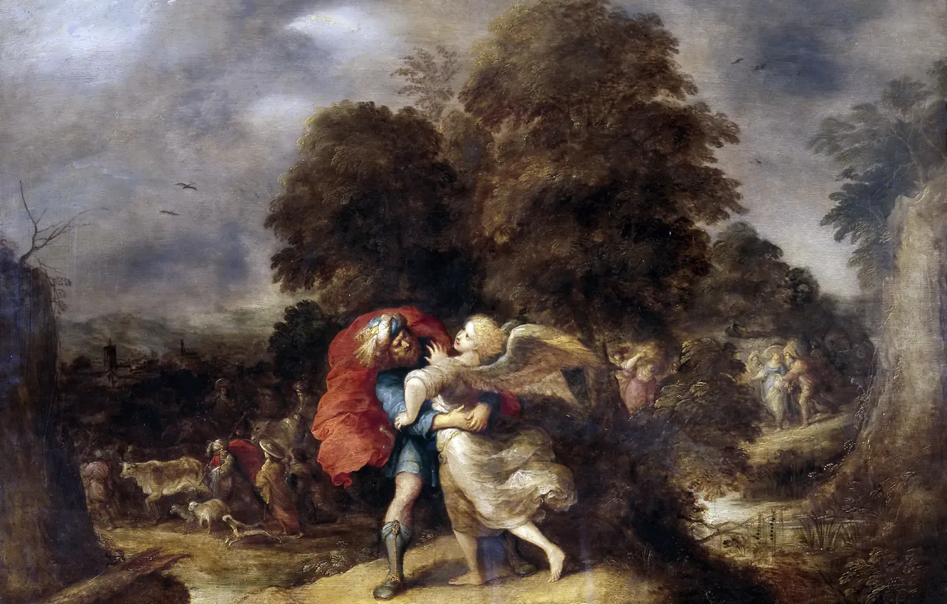 Photo wallpaper picture, mythology, Frans Franken The Younger, Jacob wrestling with the Angel