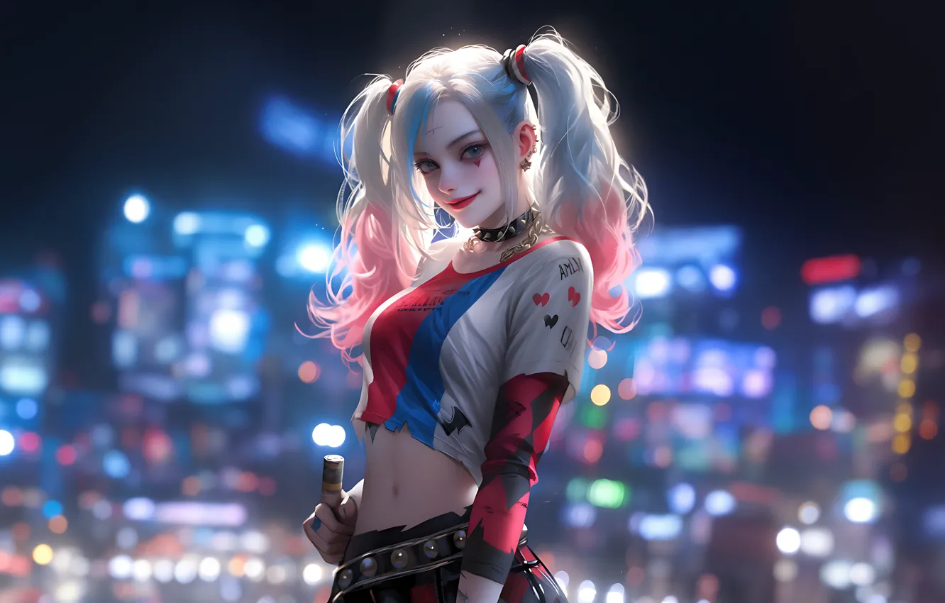 Photo wallpaper smile, Harley Quinn, mischievous