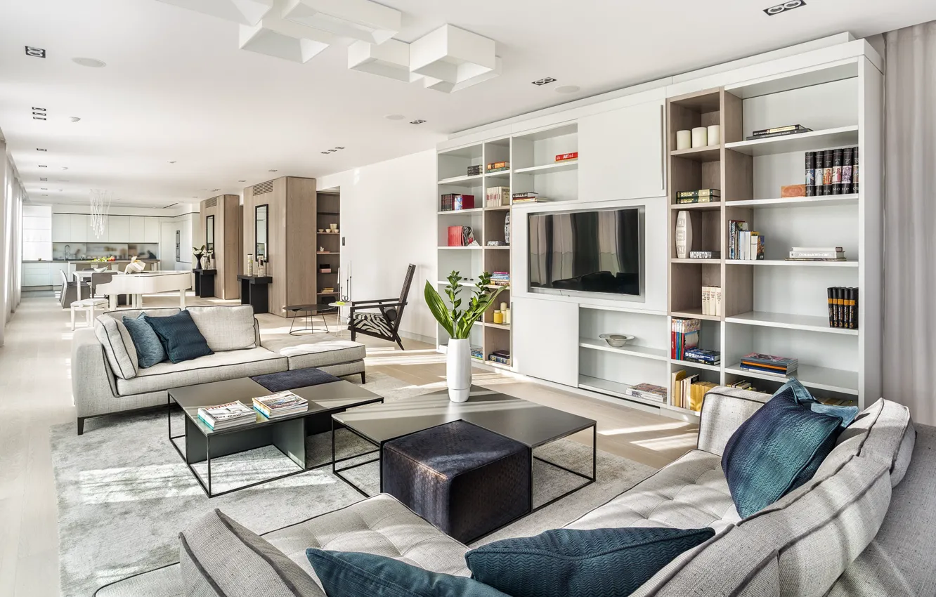 Photo wallpaper interior, piano, kitchen, living room, Bulgaria, dining room, Sofia, Luxury Penthouse