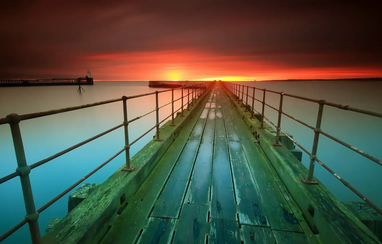 Photo wallpaper twilight, sea, landscape, sunset, water, sunlight, harbor, Pier