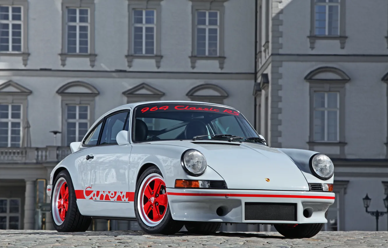 Photo wallpaper Porsche 911, Front, Coupe, Grey, 964, Porshce, Red wheels, DP Motorsport