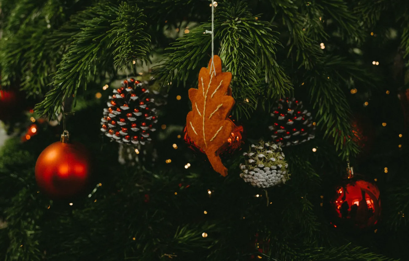 Photo wallpaper decoration, holiday, balls, Christmas, New year, tree, bumps
