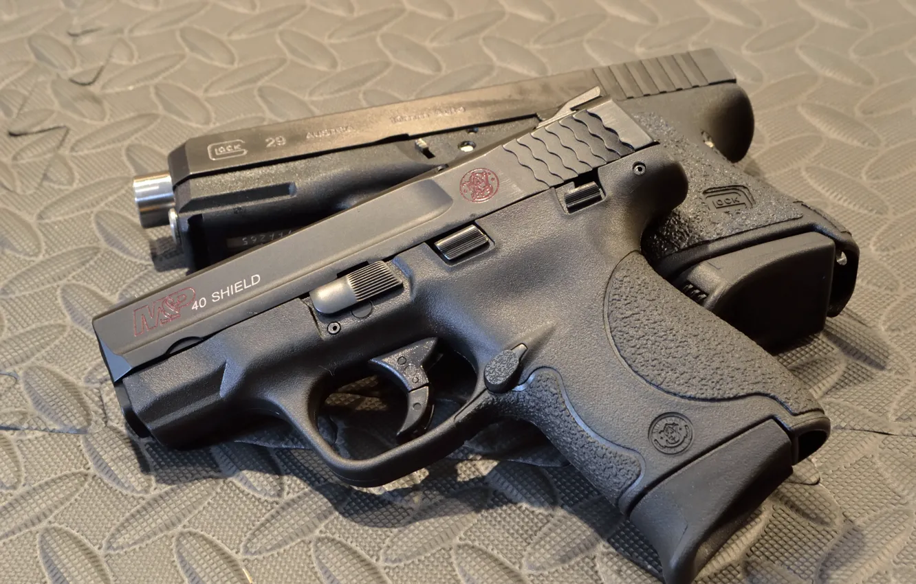 Photo wallpaper gun, weapons, background, pair, Shield .40