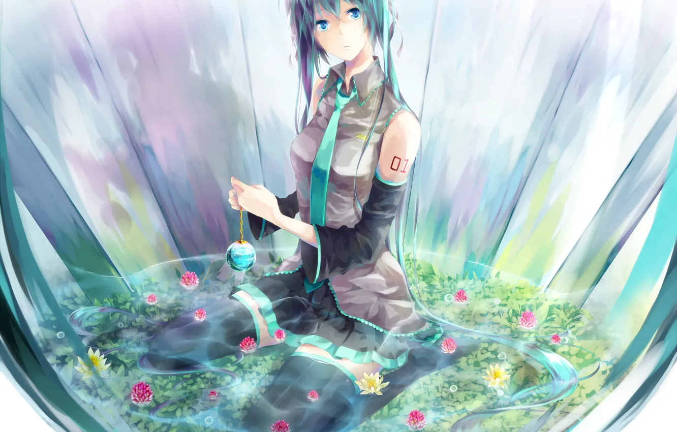 Photo wallpaper pond, vocaloid, hatsune miku
