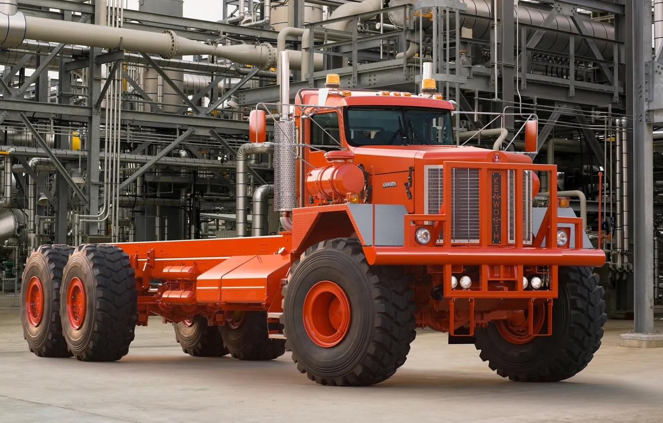 Photo wallpaper red, pipe, Truck, the front, tractor, Kenworth, Kenworth, C500
