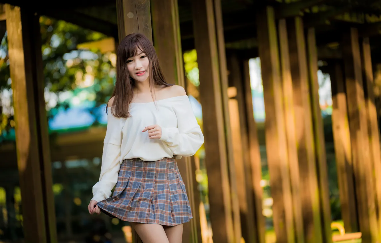 Photo wallpaper girl, Asian, cutie, bokeh