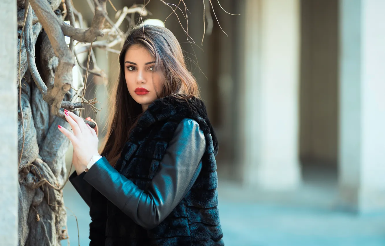 Photo wallpaper look, girl, face, background, hair, lipstick, Ester