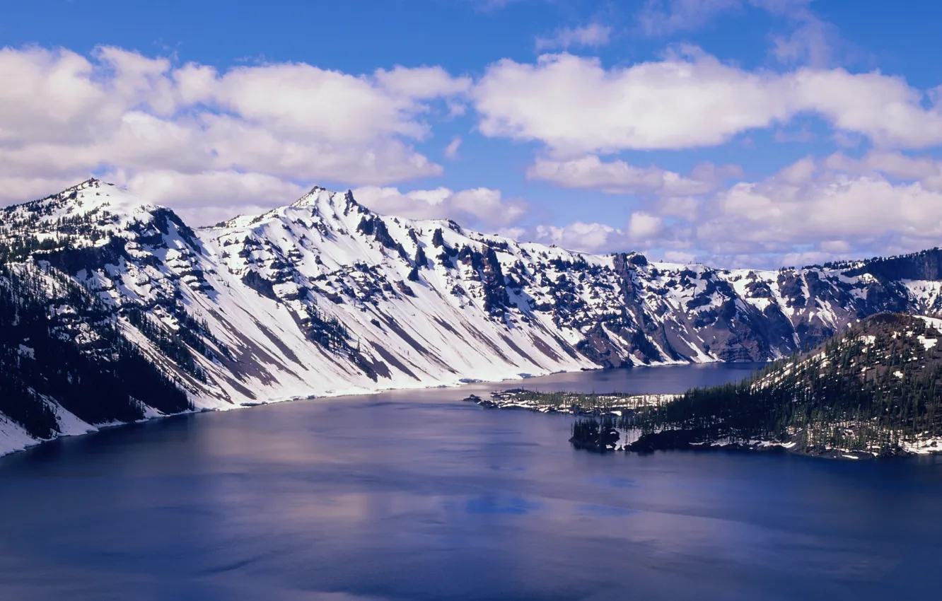 Photo wallpaper lake, island, Mountains, ridge