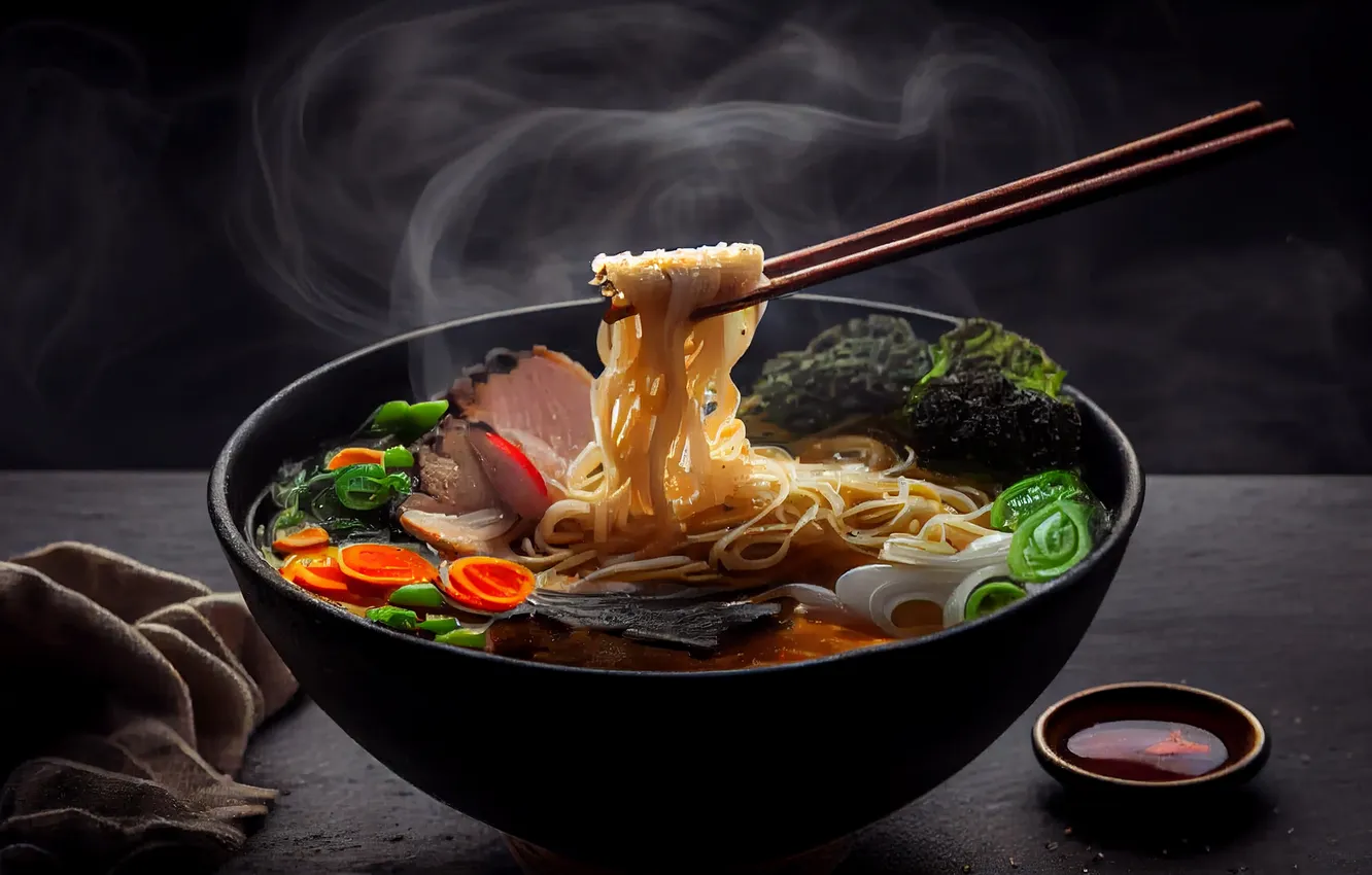 Photo wallpaper meal, bowl, chopsticks, steaming, GOURMET