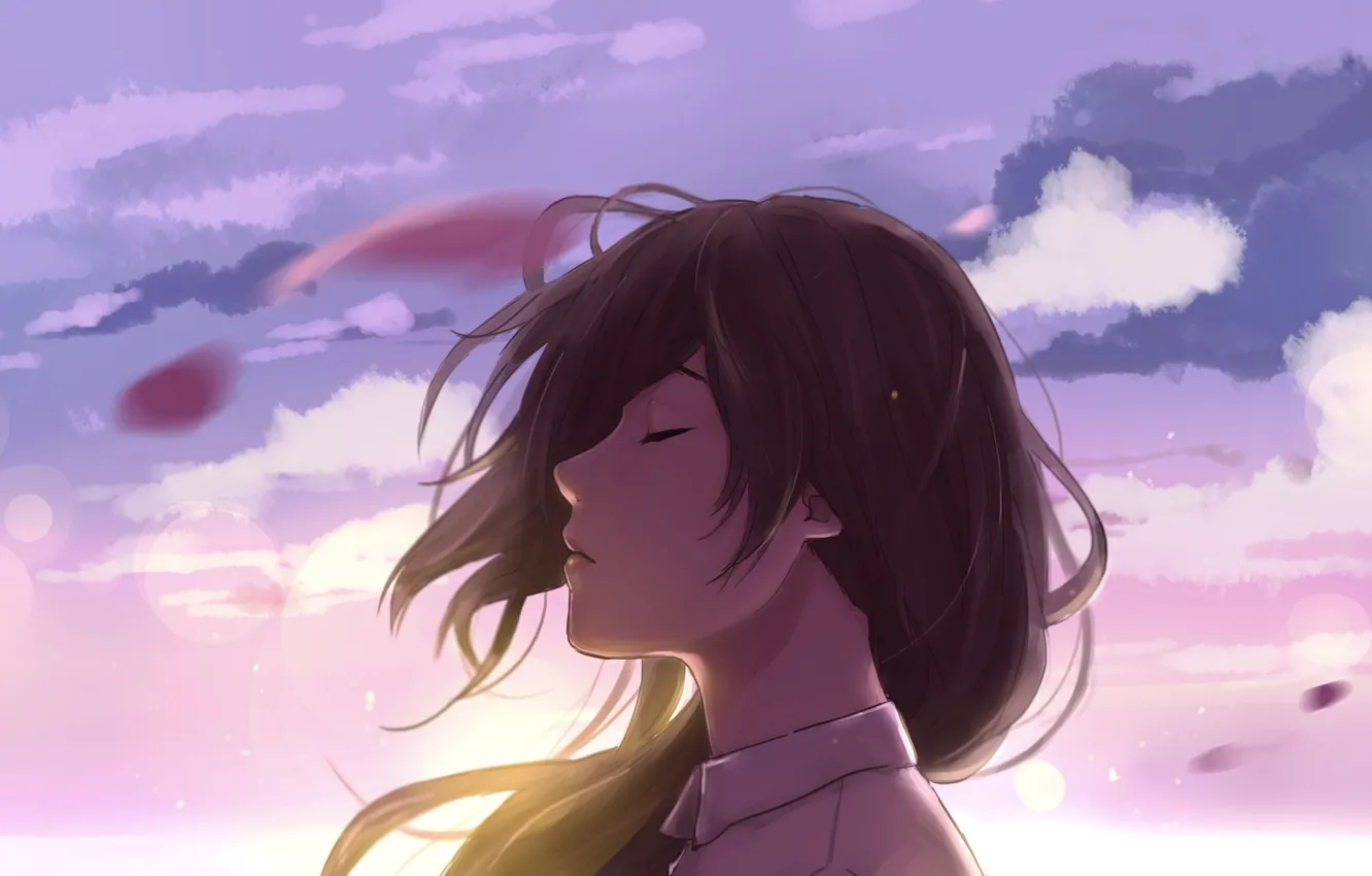 Photo wallpaper the sky, girl, the wind
