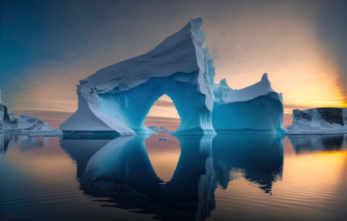 Photo wallpaper ice, landscape, nature, rendering, iceberg, art, ice, pond