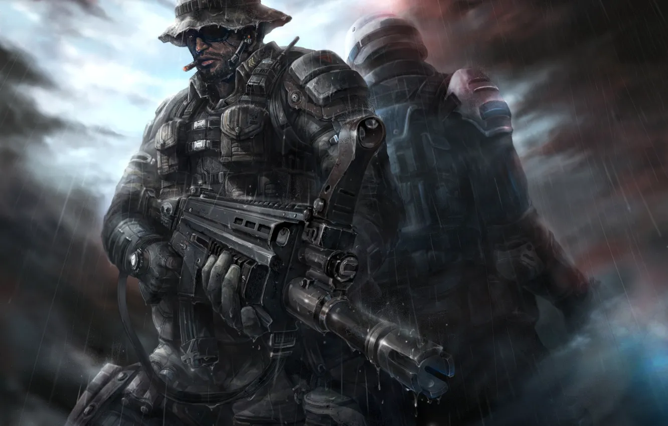 Photo wallpaper back, soldiers, machine, cigar, special forces, to back, Panama, the vest