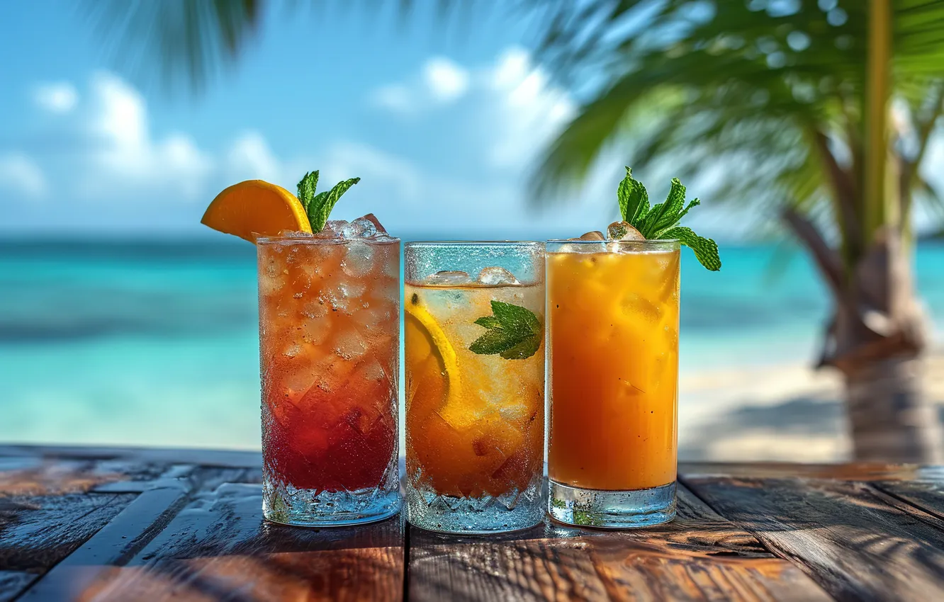 Photo wallpaper ice, sea, beach, summer, glass, stay, cocktail, summer