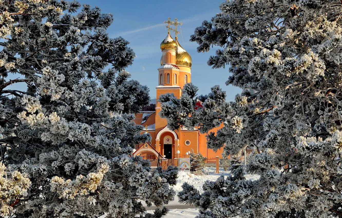 Photo wallpaper winter, Cathedral, Russia, Temirtau