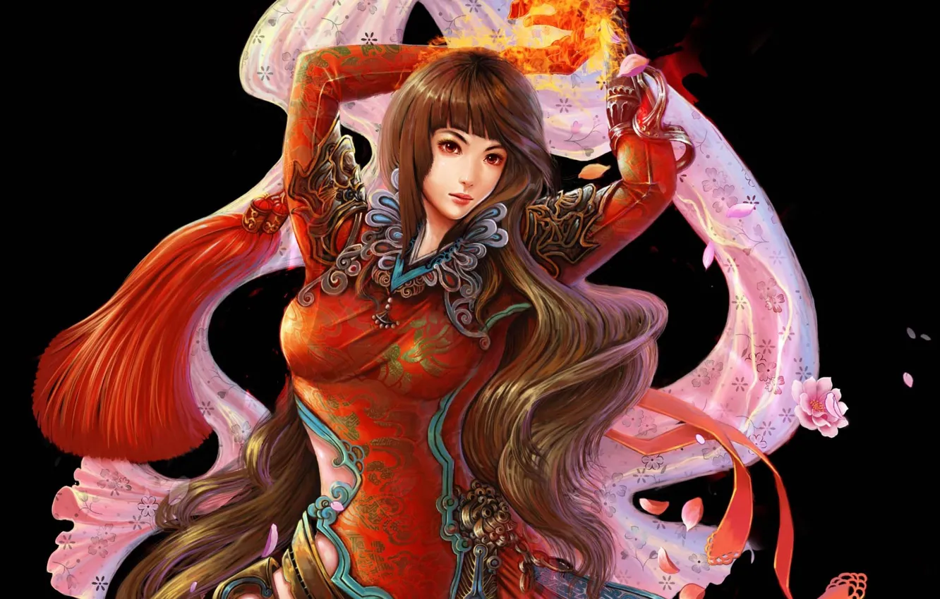 Photo wallpaper girl, lights, the dark background, art, brush