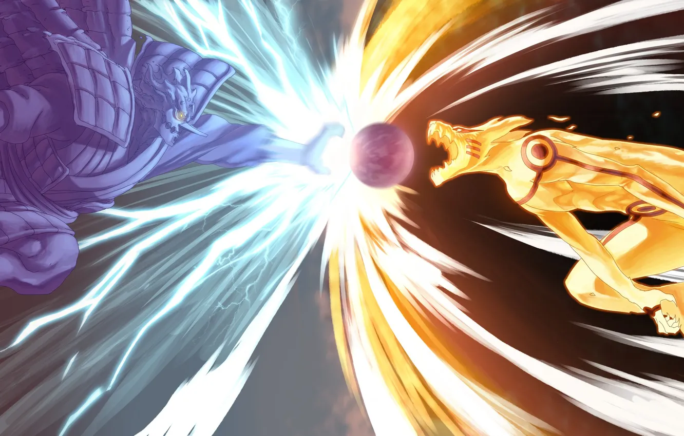 Photo wallpaper Naruto, art, naruto vs sasuke, desorienter, susanoo vs kurama