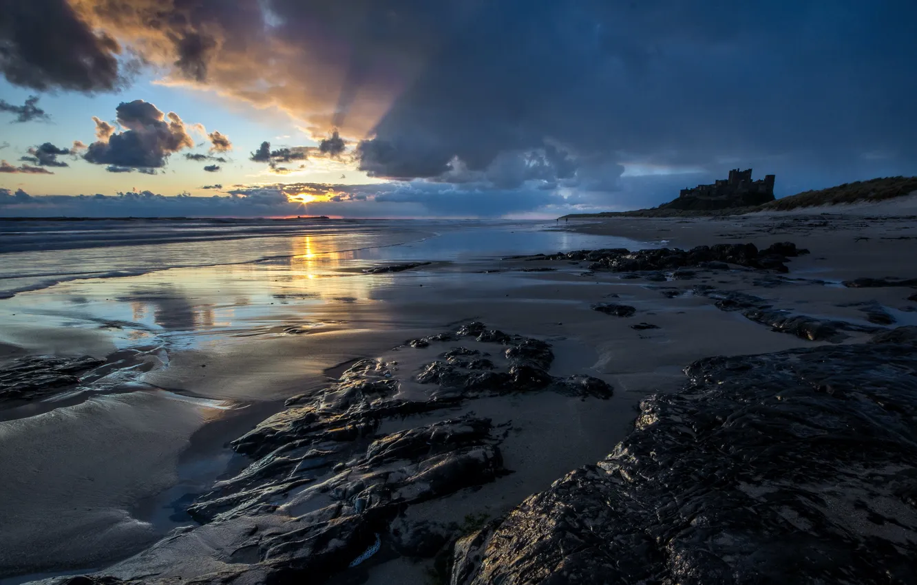 Photo wallpaper sea, landscape, England, Bamburgh
