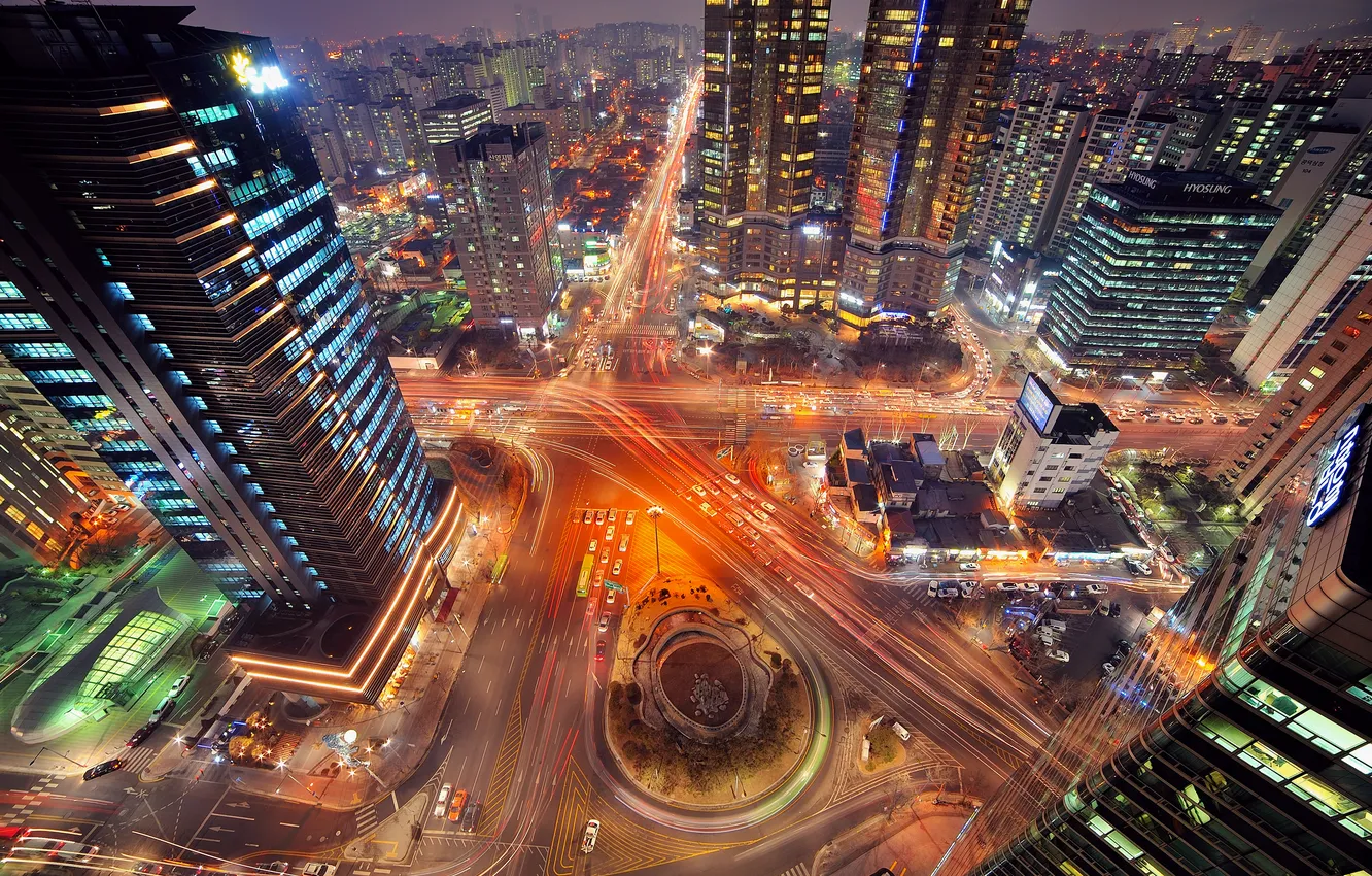 Photo wallpaper night, the city, lights, excerpt, Korea, Seoul