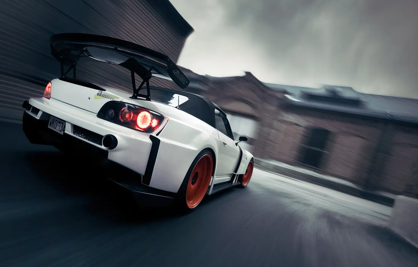 Photo wallpaper white, Roadster, speed, blur, white, Roadster, Honda, Honda