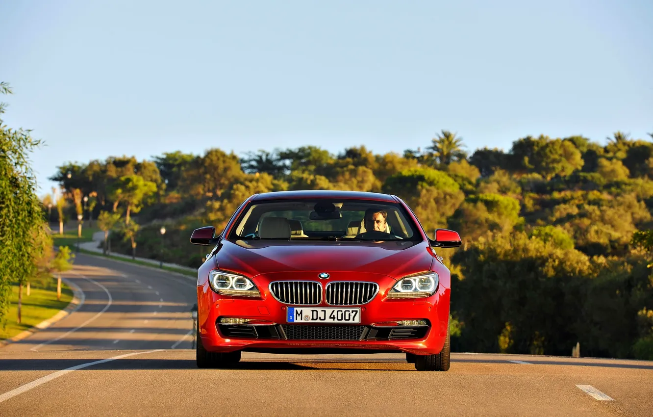 Photo wallpaper Red, Road, BMW, Grille, Asphalt, BMW, The hood, Day