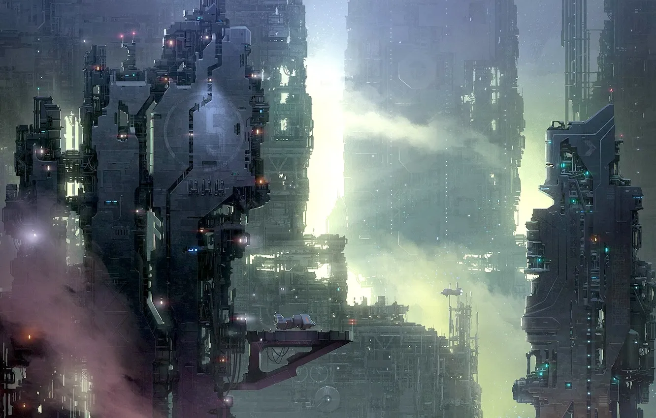 Photo wallpaper city, fantasy, science fiction, sci-fi, digital art, buildings, artwork, skyscrapers