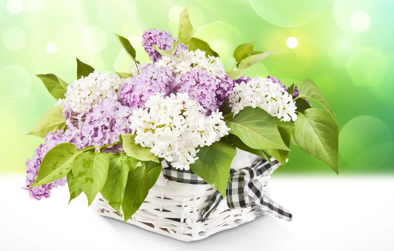 Photo wallpaper flowers, basket, tape, white, purple, lilac