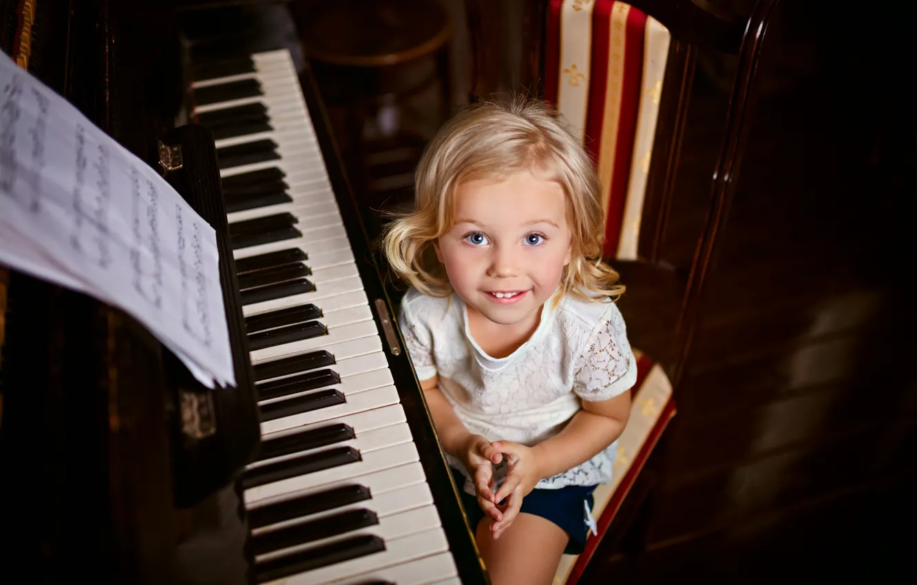 Photo wallpaper notes, girl, piano