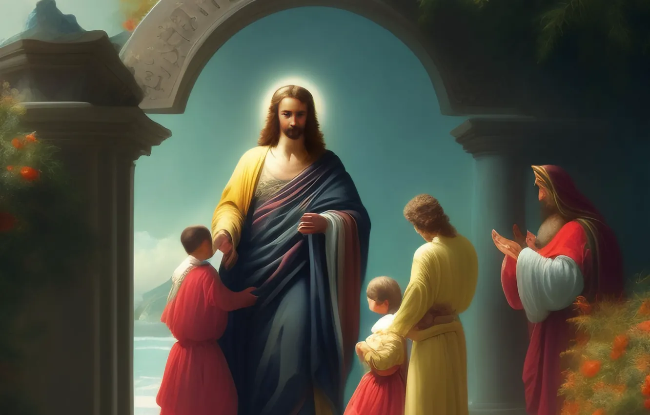 Photo wallpaper Jesus, people, male, religion, Jesus Christ, digital art, AI art, The Art of Artificial Intelligence