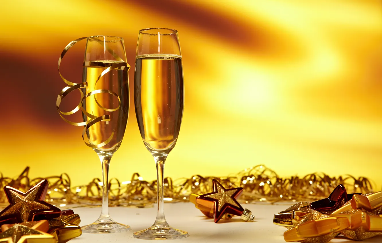 Photo wallpaper tape, holiday, toys, new year, glasses, the scenery, champagne, happy new year