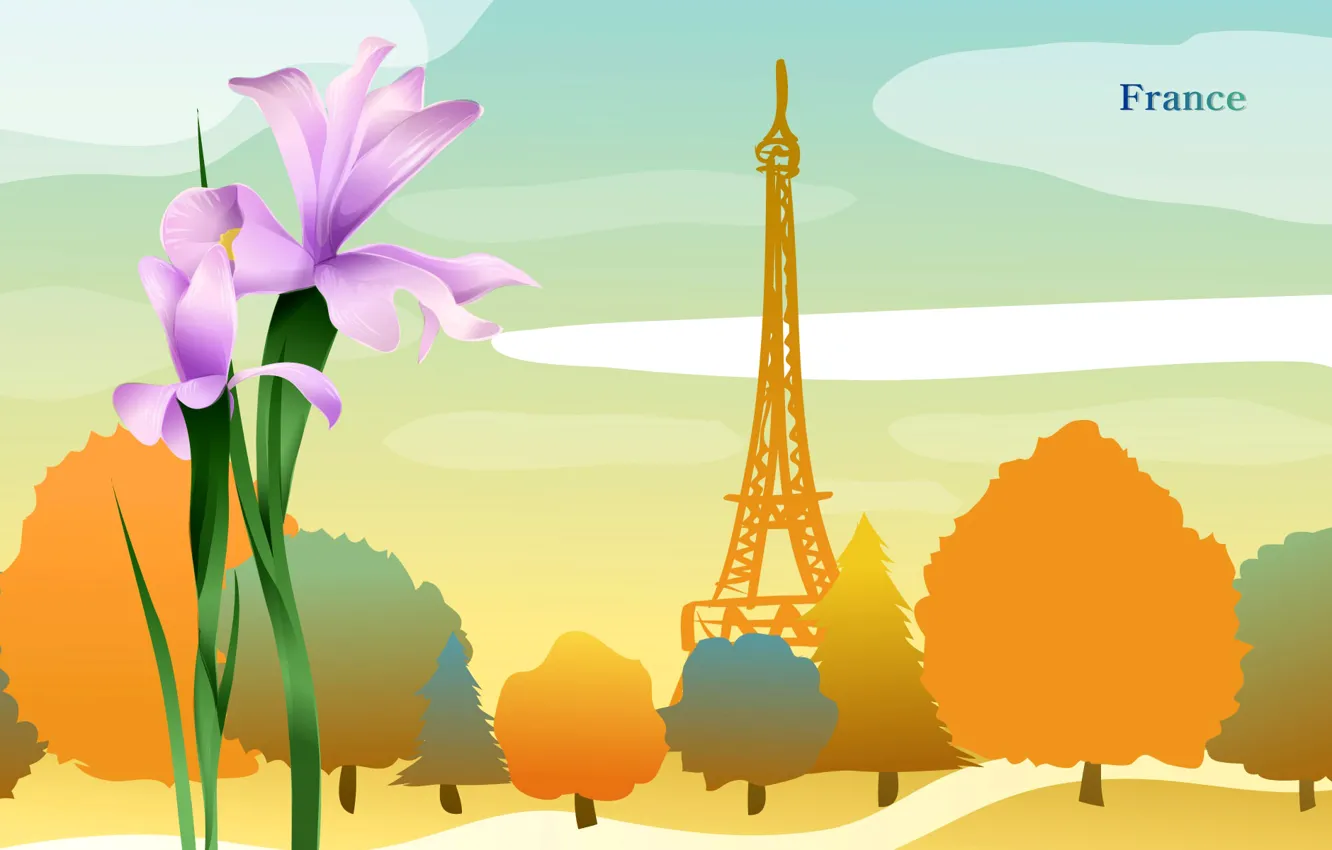 Photo wallpaper autumn, trees, flowers, the city, France, tower, journey, tourism