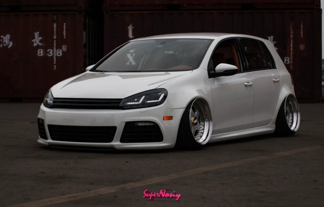 Photo wallpaper volkswagen, white, tuning, low, stance, golf r, droppe, golf..vag.