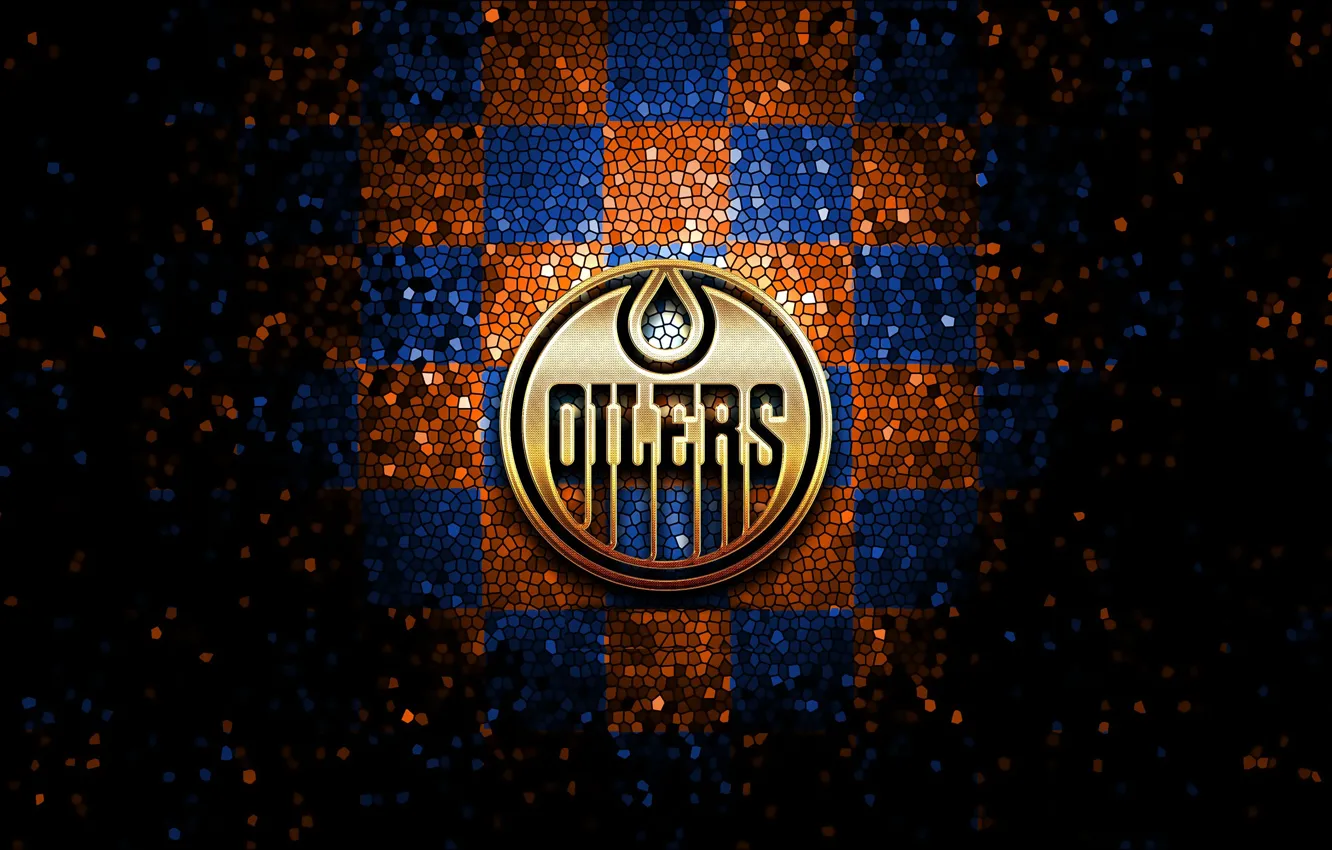 Photo wallpaper wallpaper, sport, logo, NHL, hockey, glitter, checkered, Edmonton Oilers