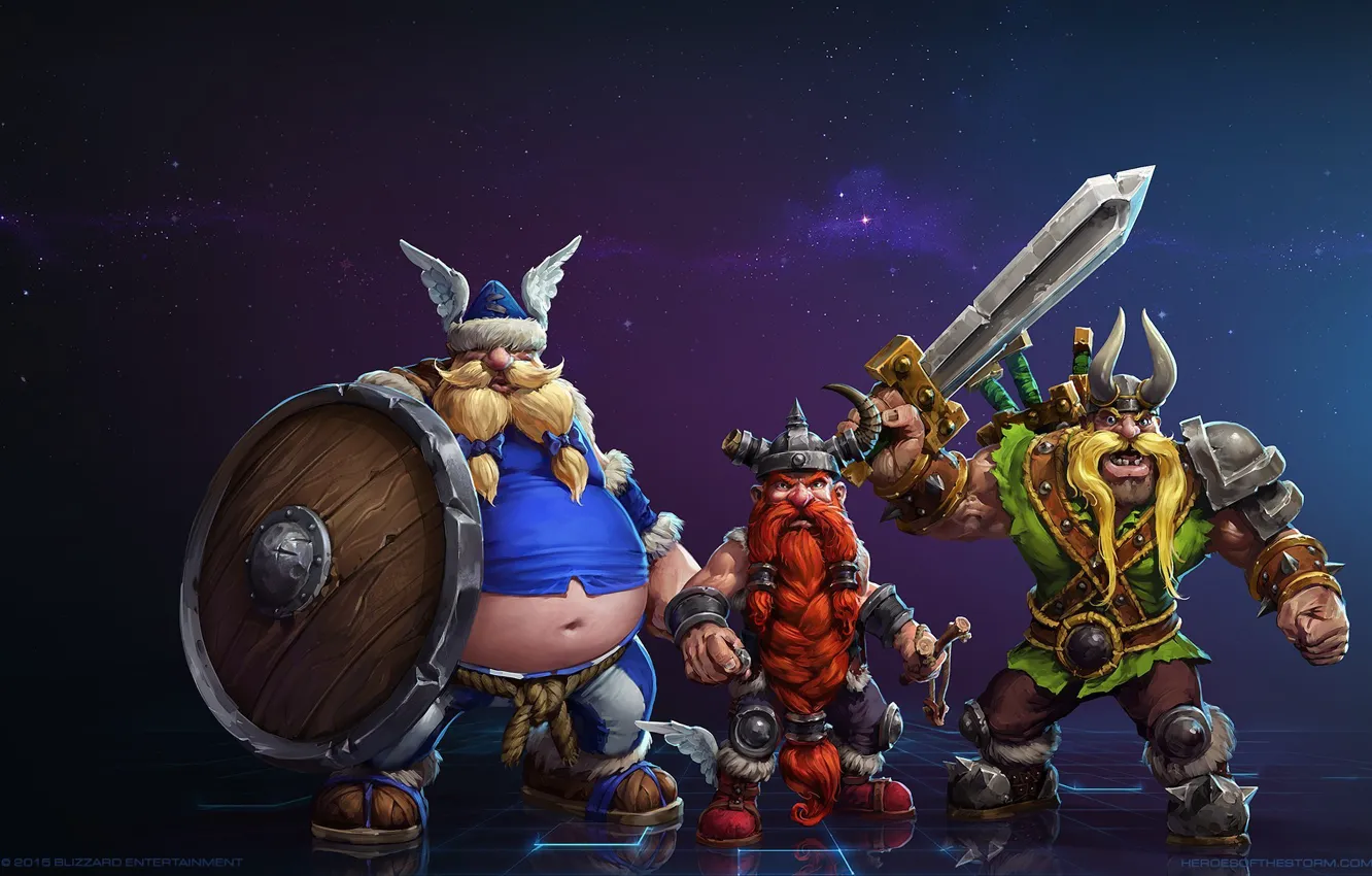 Photo wallpaper weapons, warrior, Viking, Heroes of the Storm, The Lost Vikings - Olaf, Eric and Baleog …