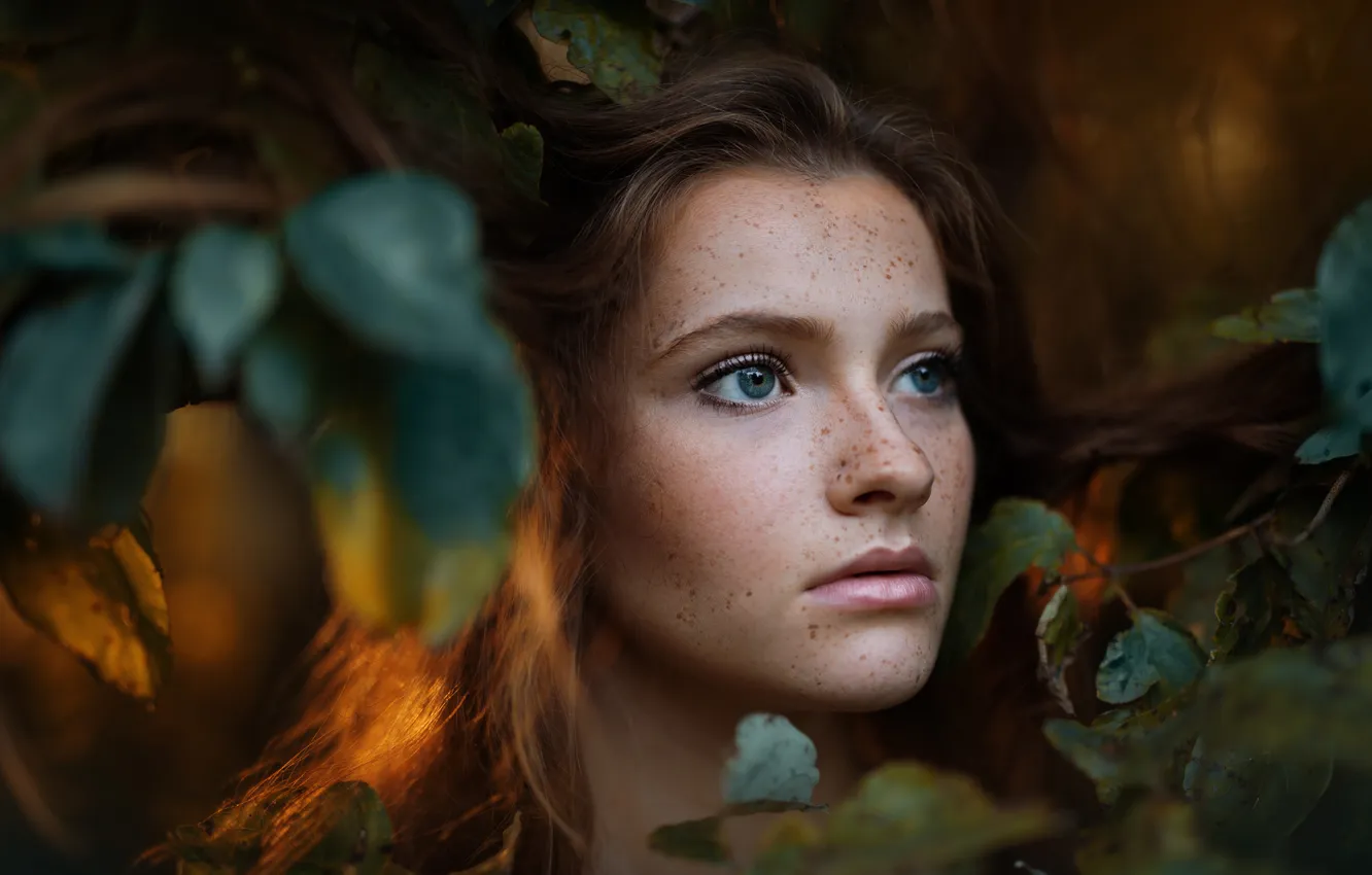 Photo wallpaper macro, freckles, bokeh, Jesse Duke, Ailish