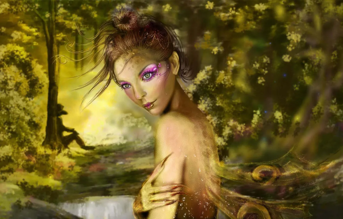 Photo wallpaper forest, girl, wings, fairy, art