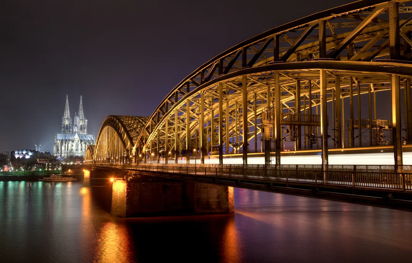 Photo wallpaper night, Germany, Germany, night, Cologne, Cologne, Koln, Rhine River