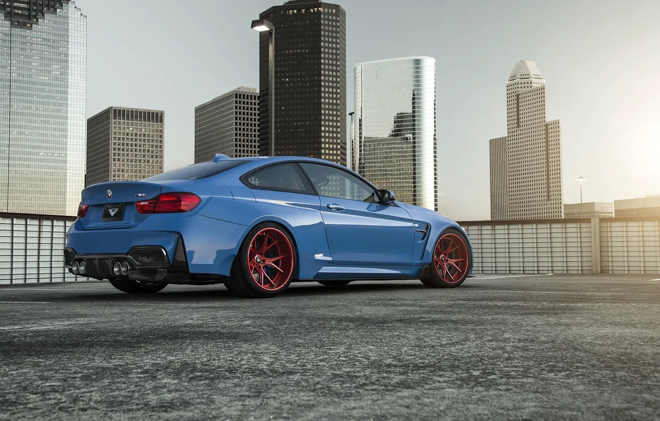 Photo wallpaper BMW, Blue, Vorsteiner, Sun, Widebody, Rear, Photoshoot, GTRS4