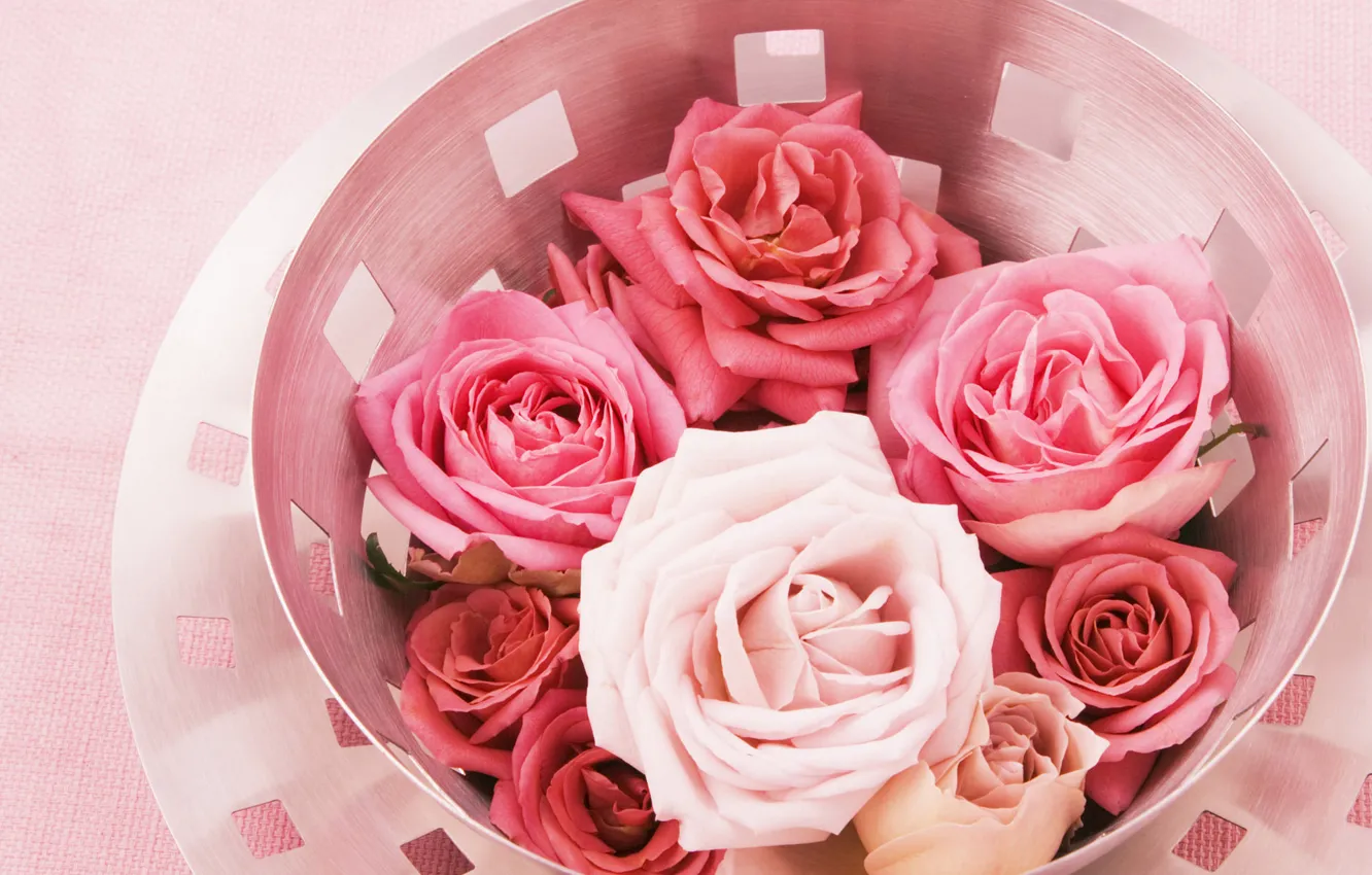 Photo wallpaper basket, roses, color