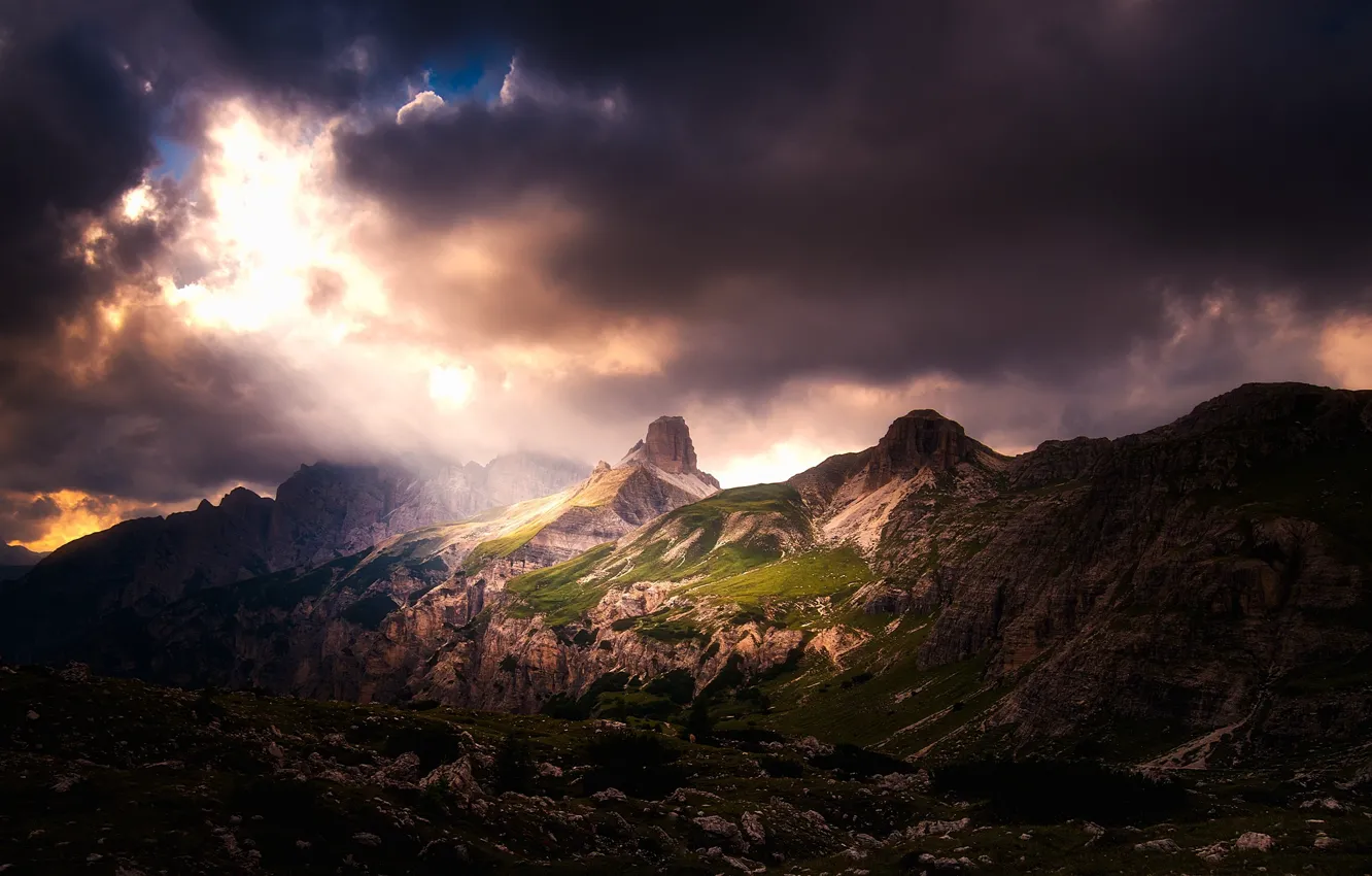 Photo wallpaper the sky, clouds, mountains, Italy, The Dolomites