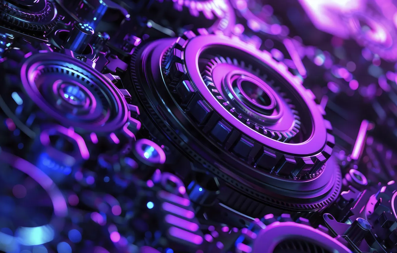 Photo wallpaper purple, metal, abstraction, mechanism, scheme, gear, lilac, abstract background