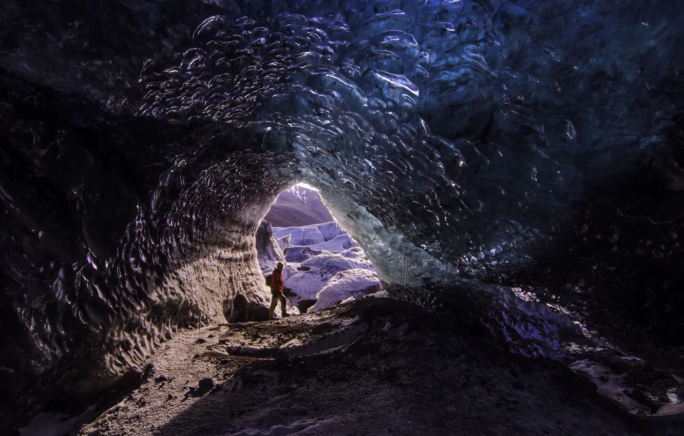 Photo wallpaper snow, people, ice, glacier, cave, Iceland, the grotto, Vatnajokull Glacier